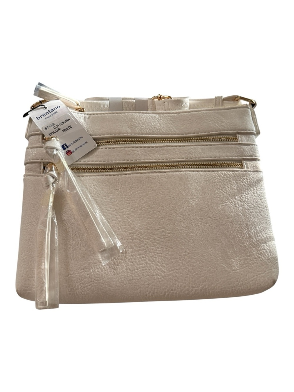 Brentano White Crossbody Purse Multi Zip NWT